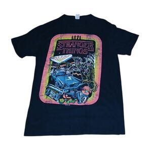 Stranger Things Retro Mens M‎ T-Shirt Crew Black Multicolor Graphic Print Arcade